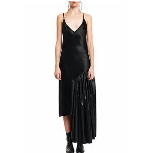 Collina Strada Asymmetrical Satin Black Dress